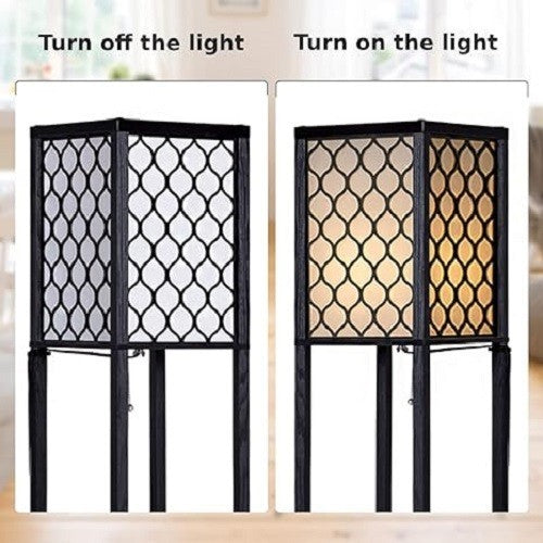 Floor Lamp with Shelves Storage Standing Light Pattern Shade Reading Lamp