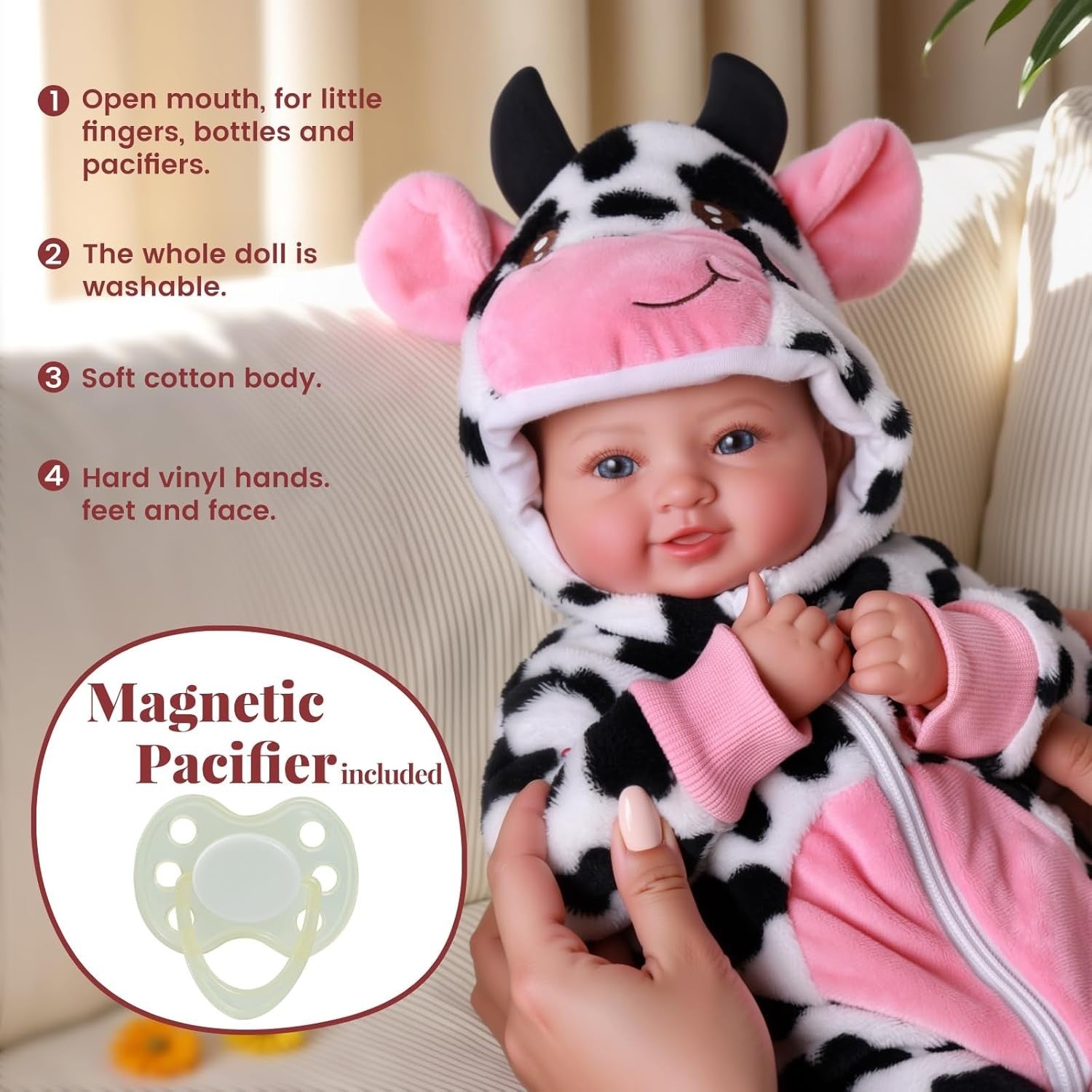 17” Reborn Baby Doll Soft Body Cow Outfit Newborn Set