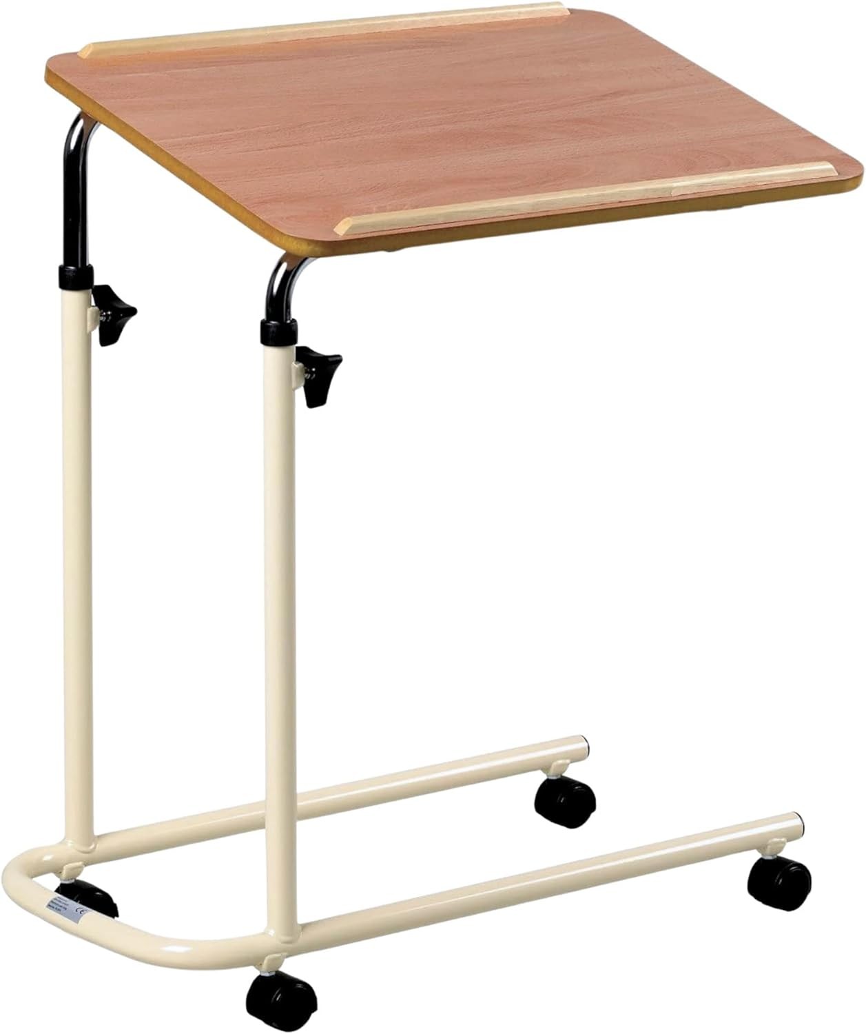 Adjustable Overbed Table with Wheels Bedside Laptop Meal Table Wood Finish
