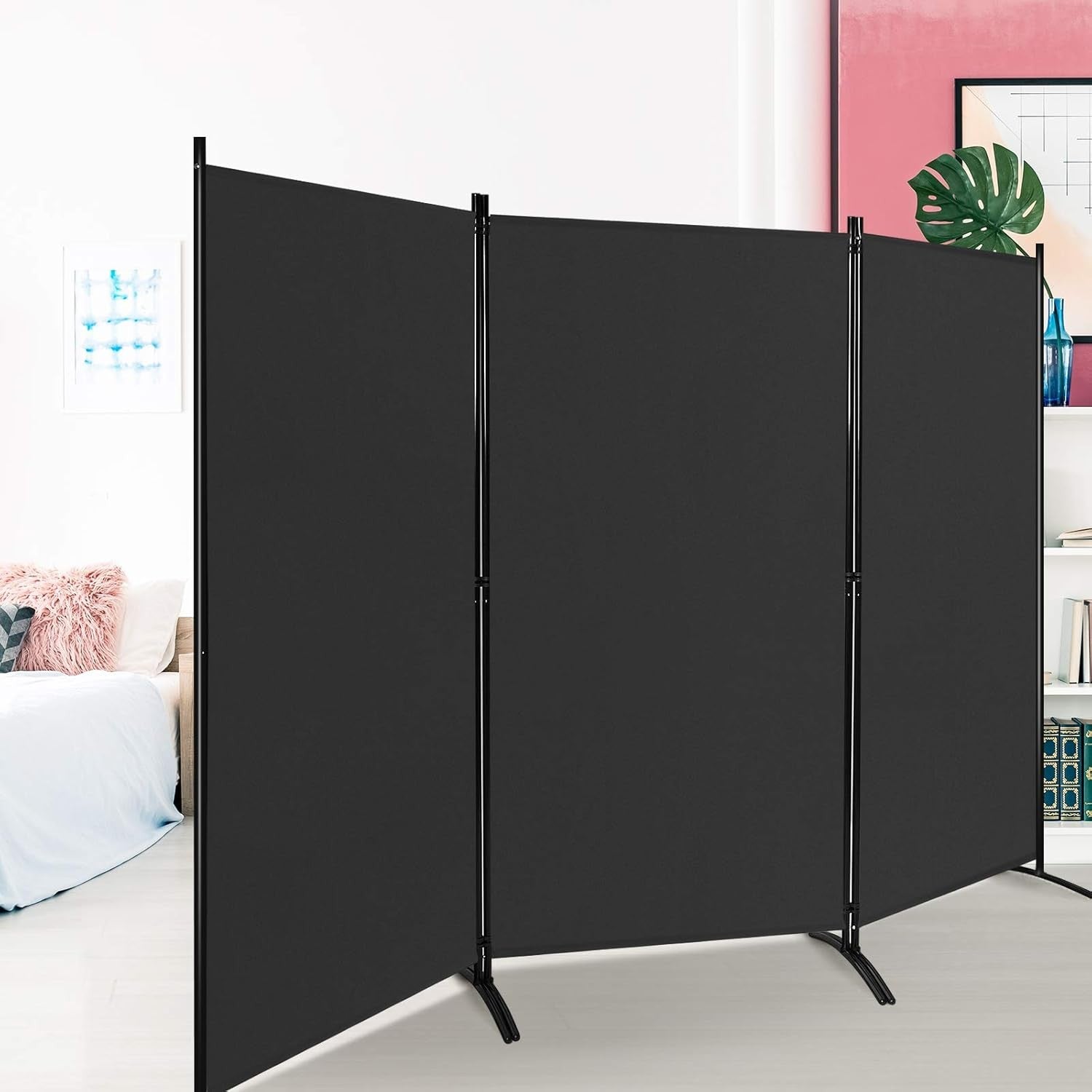 3 Panel Black Folding Room Divider Privacy Screen Partition for Home Office