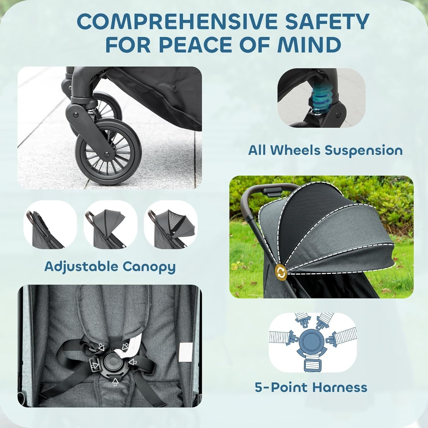 Lightweight Foldable Pushchair Travel Stroller Newborn to 3 Years Dark Grey