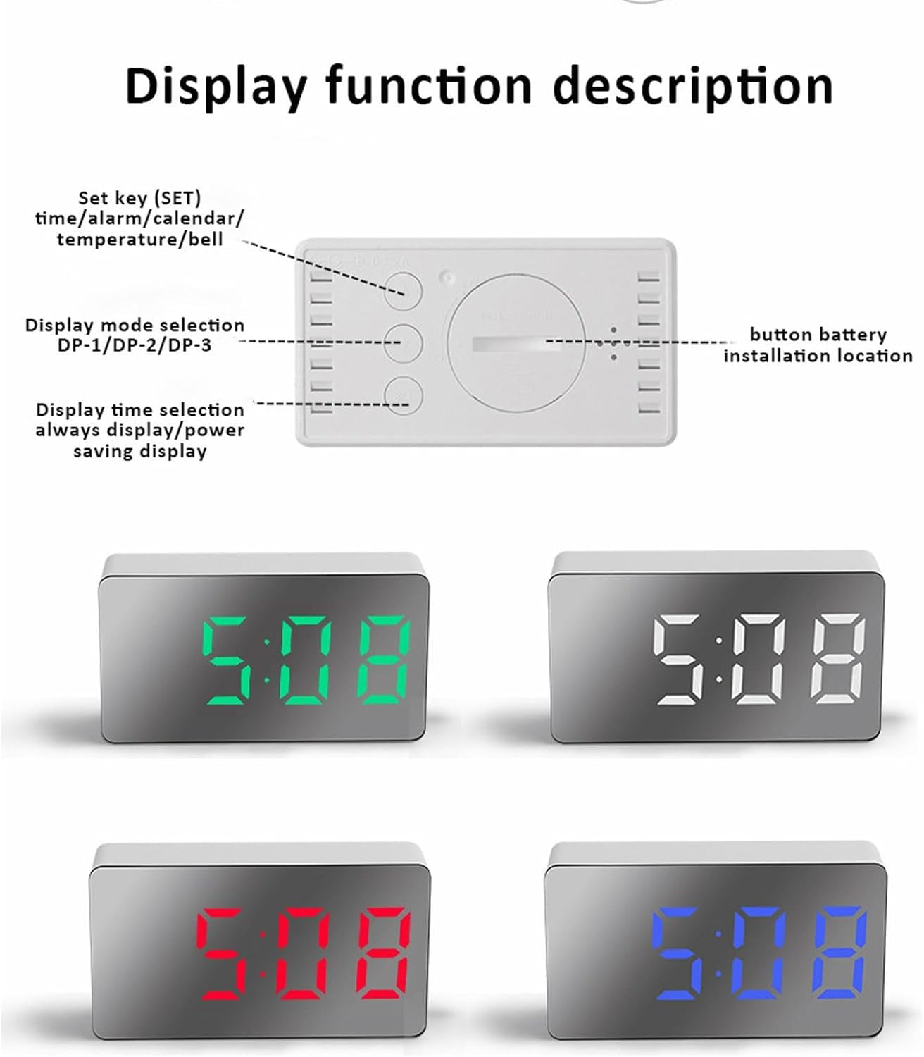 LED Digital Alarm Clock Big Numbers Twin Bell Loud Battery Powered