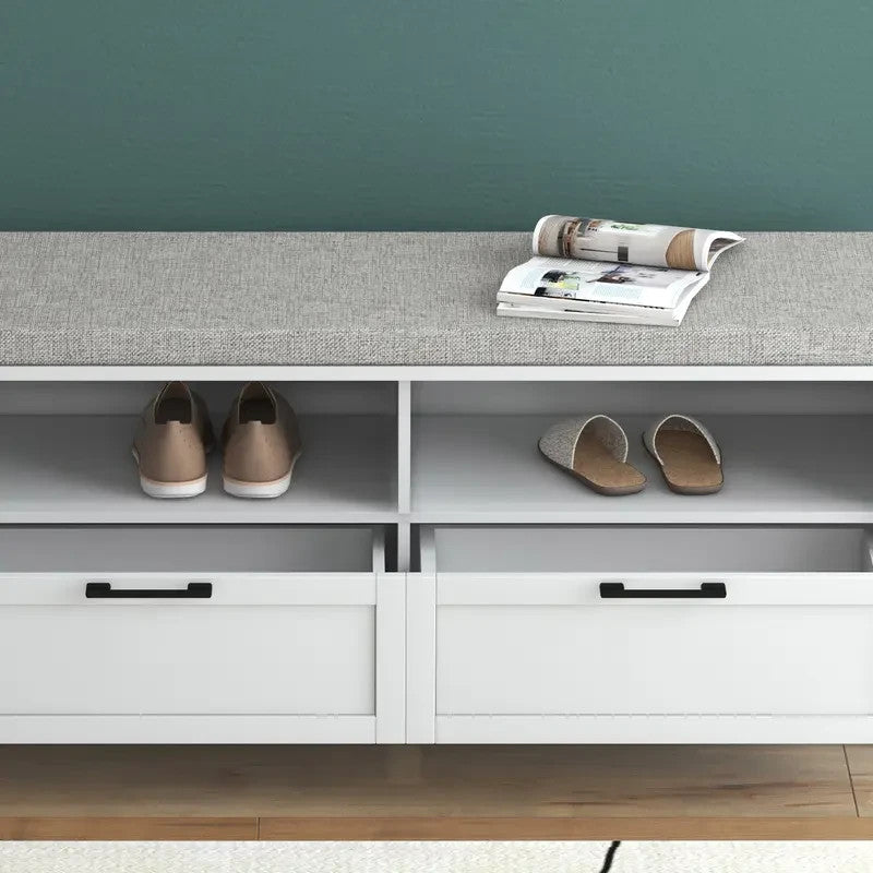 Shoe Storage Bench with Cushion Seat & Drawers – White Hallway Unit (S)