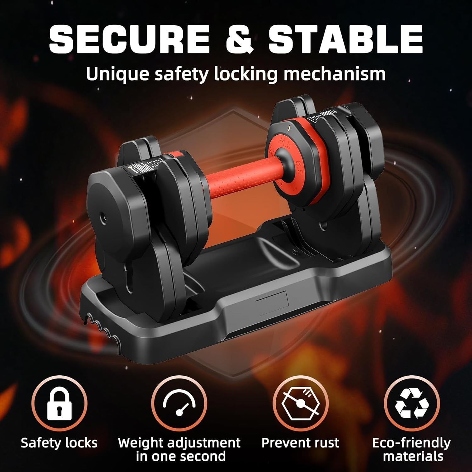 Adjustable Dumbbell Pair 24.5kg 5-in-1 One-Hand Dial Safety Lock