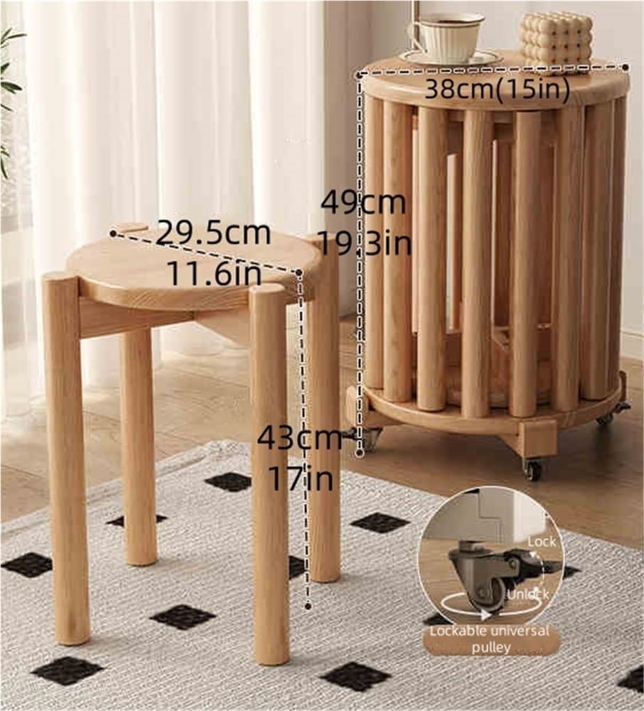 Set of 4 Stackable Stools Footrest Nightstand Rubber Wood Light Brown