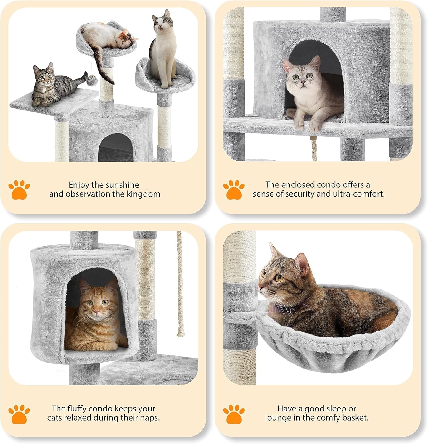 200cm Tall Cat Tree Tower Multi Level Condo Scratching Posts Light Grey