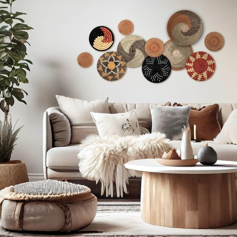 11PCS Boho Woven Wall Baskets Bulrush Farmhouse Decor Clr Classic