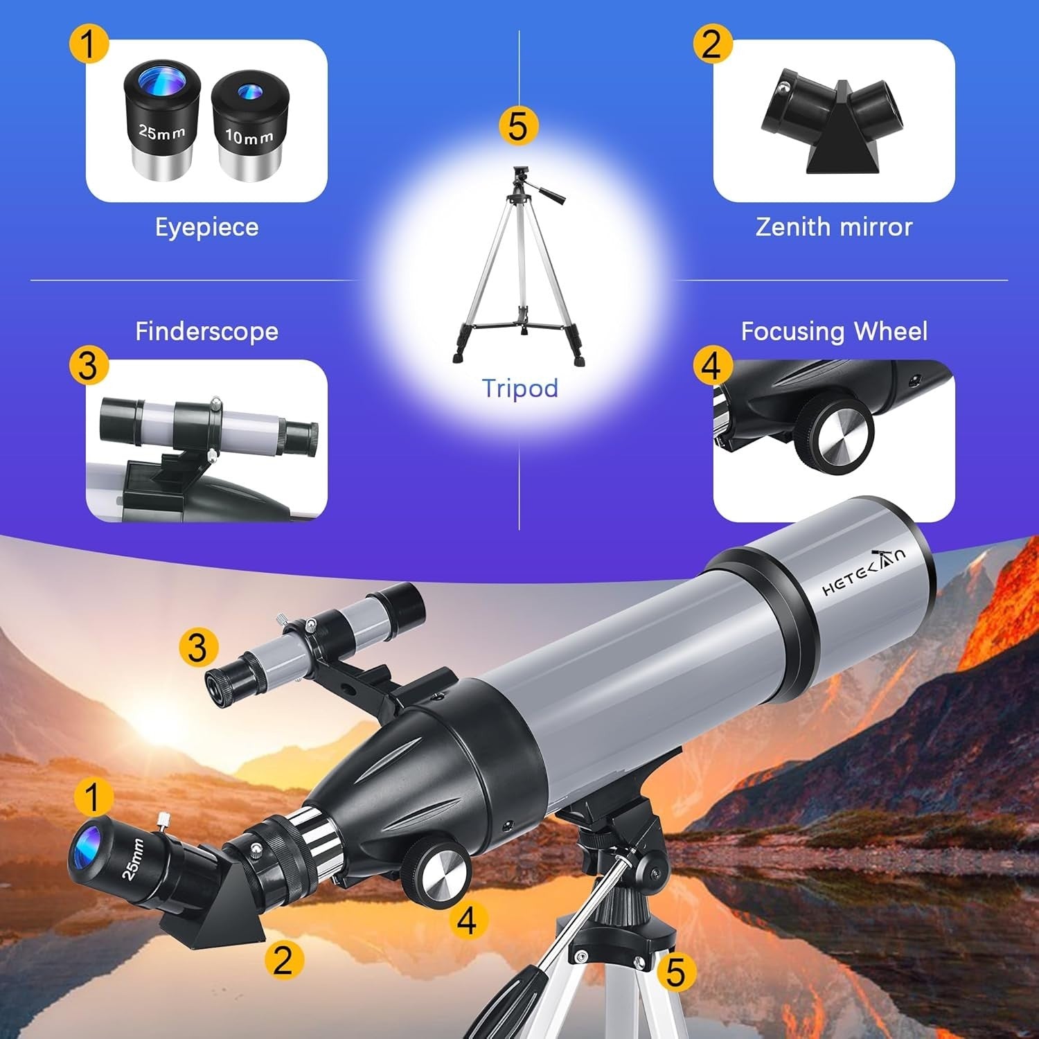 80mm Portable Refractor Telescope 600mm Long Range Moon Star Viewing