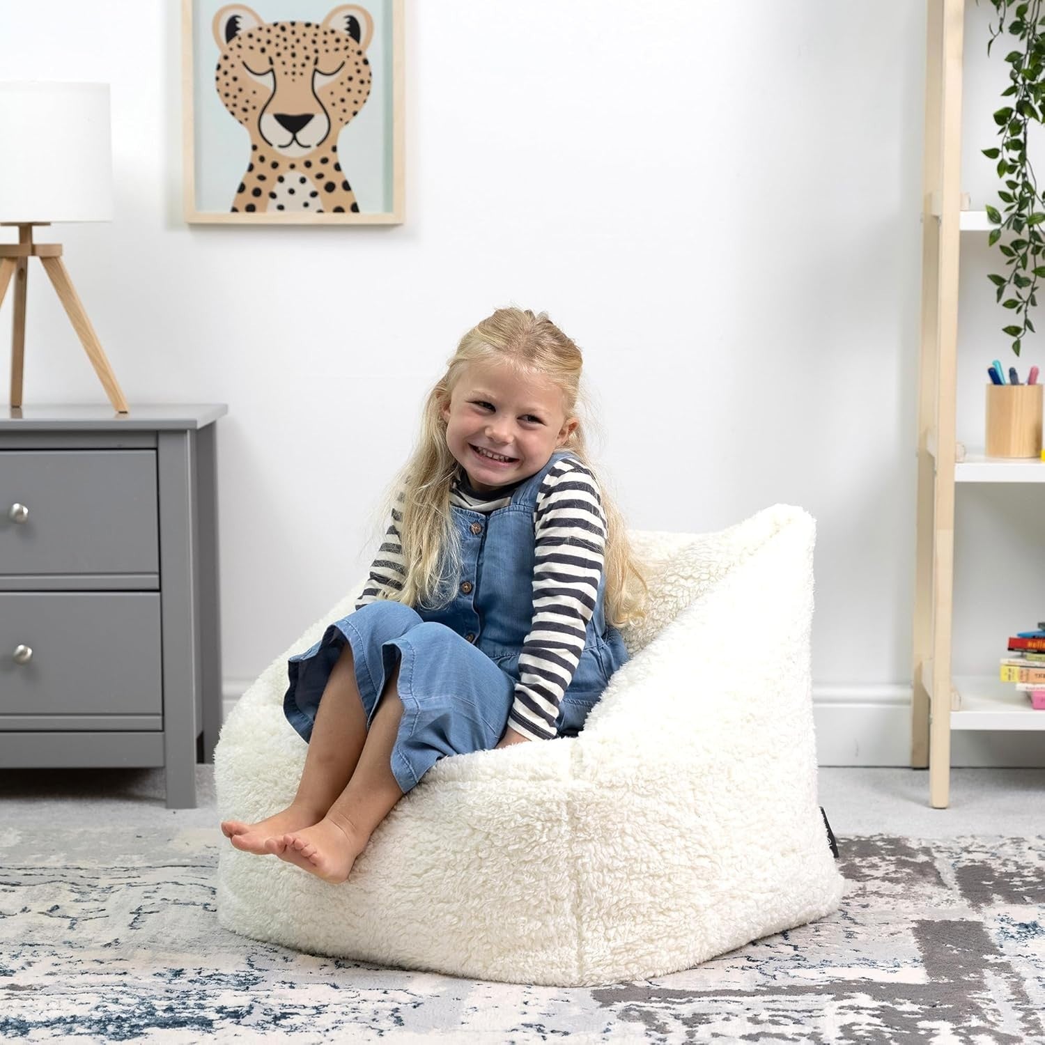 Cream Teddy Kids Bean Bag Chair – Soft Fleece Lounge Armchair Seat