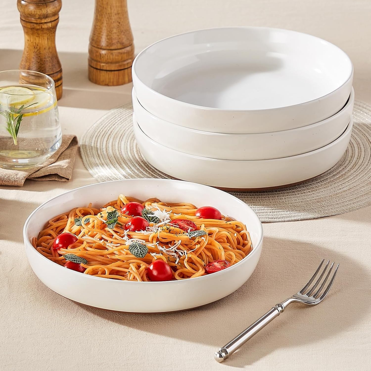 Large Pasta Bowls Set of 4 Ceramic Soup Bowls 9in 48oz Microwave Safe