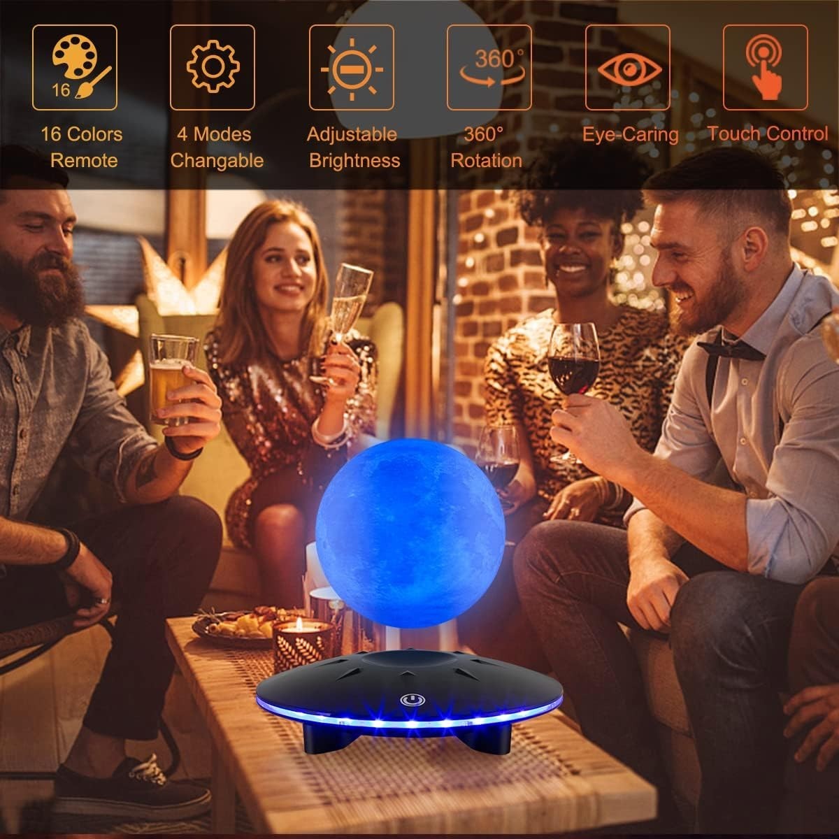 Levitating Moon Lamp 16 Colors, Magnetic Floating 3D Spinning LED Night Light