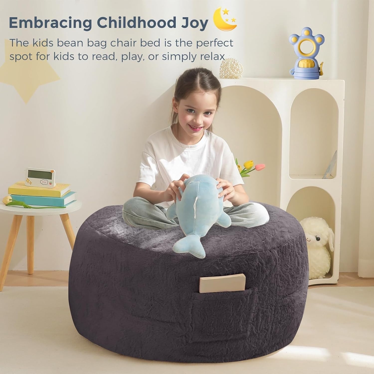 Convertible Kids Bean Bag Chair Bed Faux Fur Lounger Sofa Mattress