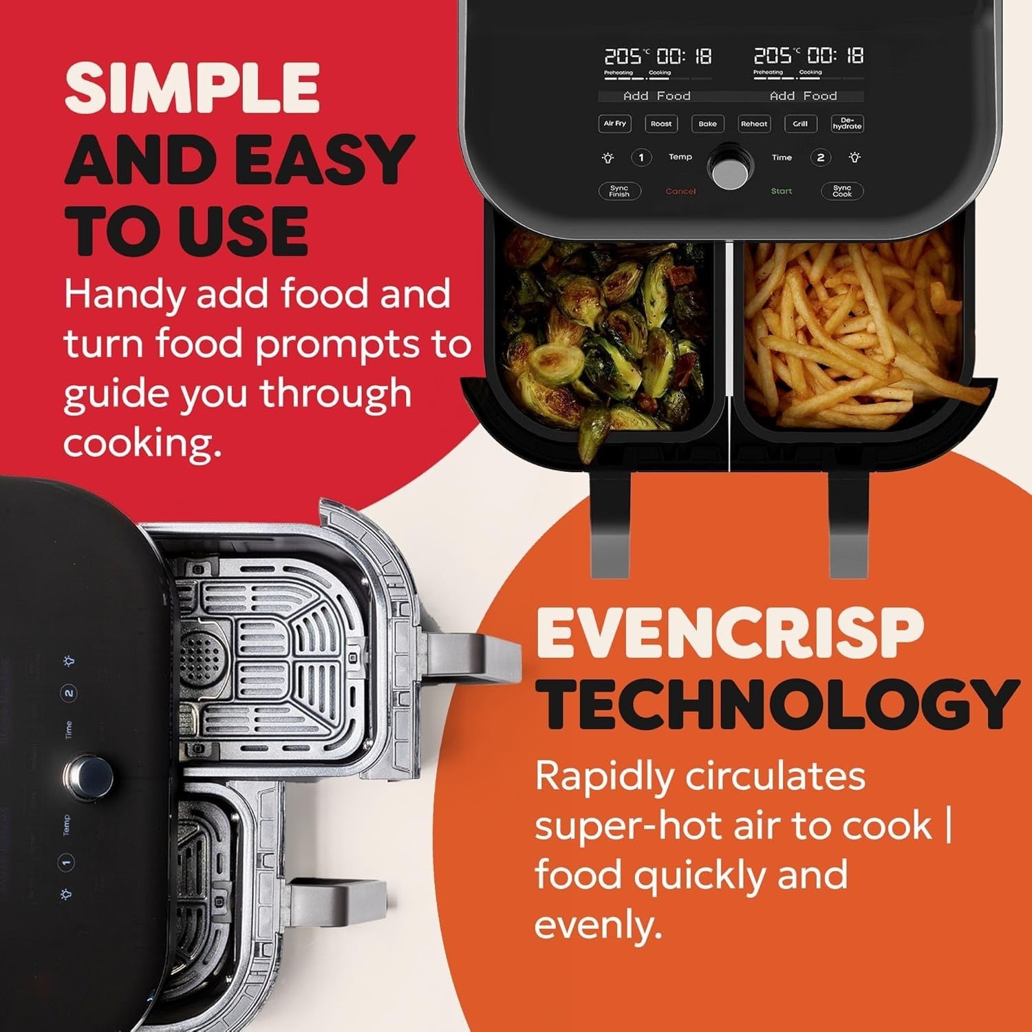 7.6L Dual Air Fryer Stainless Steel Twin Drawer 8-in-1 Grill Bake Roast Reheat