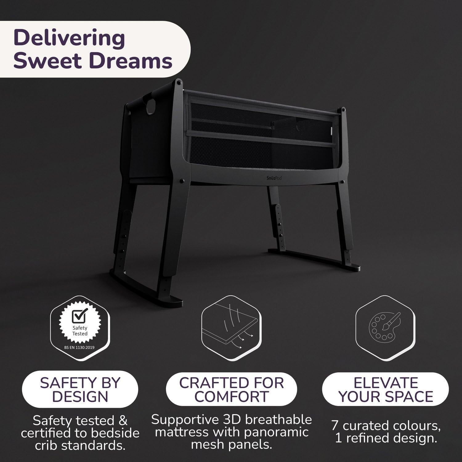 Next to Me Baby Crib Bedside Cot w/ Mattress Wheels 6 Height Adjustable Brooklyn