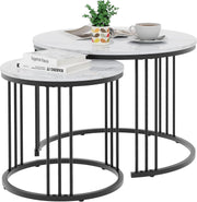 Modern Nesting Coffee Table Set for Small Spaces - Round Metal & Wood Side End