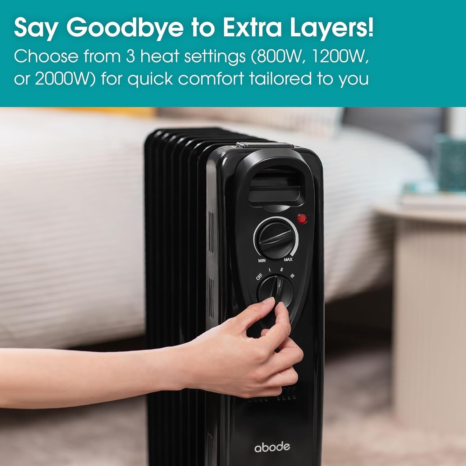 2000W Oil Filled Radiator Heater 9 Fin Portable Electric Thermostat Black