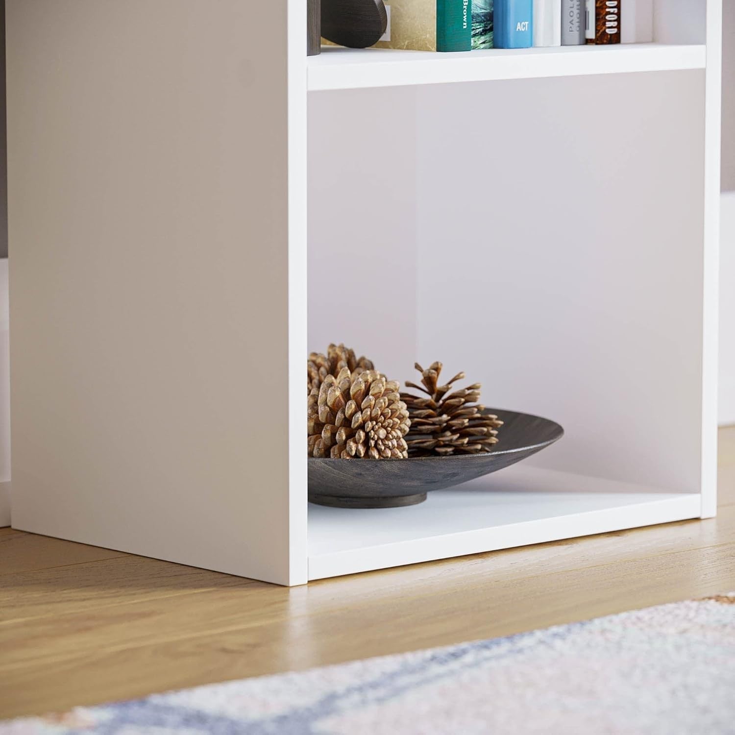 5 Tier White Wooden Cube Bookcase Small Storage Shelf for Living Room Office