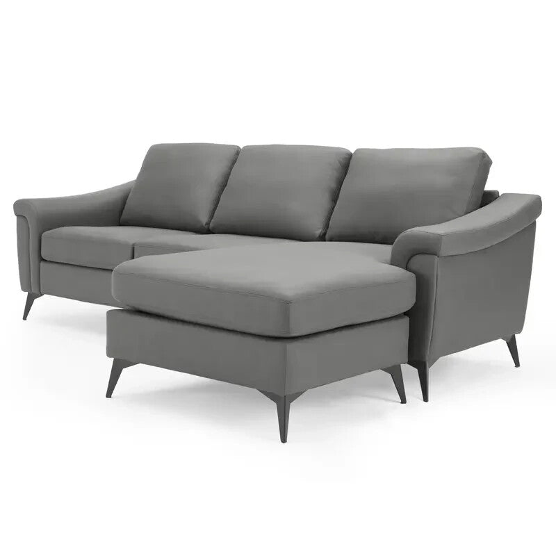 Modern Grey 3 Seater Sofa with Chaise Air Leather Reversible Lounge