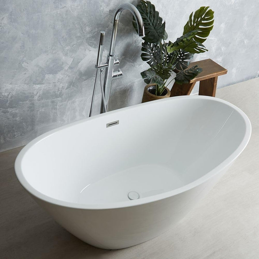 1500x750mm Freestanding Double Ended Slipper Bath White Acrylic w/ Chrome