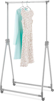 Silver Adjustable Foldable Rolling Clothes Garment Rack