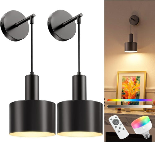 Battery Operated Wall Sconces with 5200mAh, Dimmable 9-Color Light & Remote