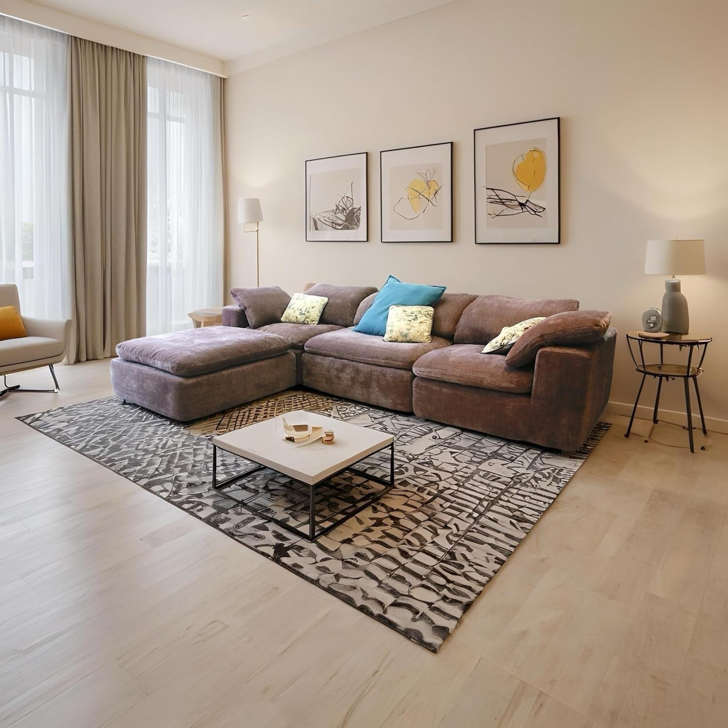 Modern L-Shaped 4-Seater Sectional Sofa with Chaise, Reversible Fabric Couch