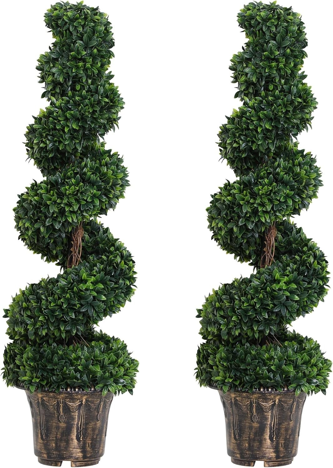 Set of 2 Artificial Boxwood Spiral Trees 120cm Faux Green Potted Topiary Decor