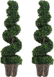 Set of 2 Artificial Boxwood Spiral Trees 120cm Faux Green Potted Topiary Decor
