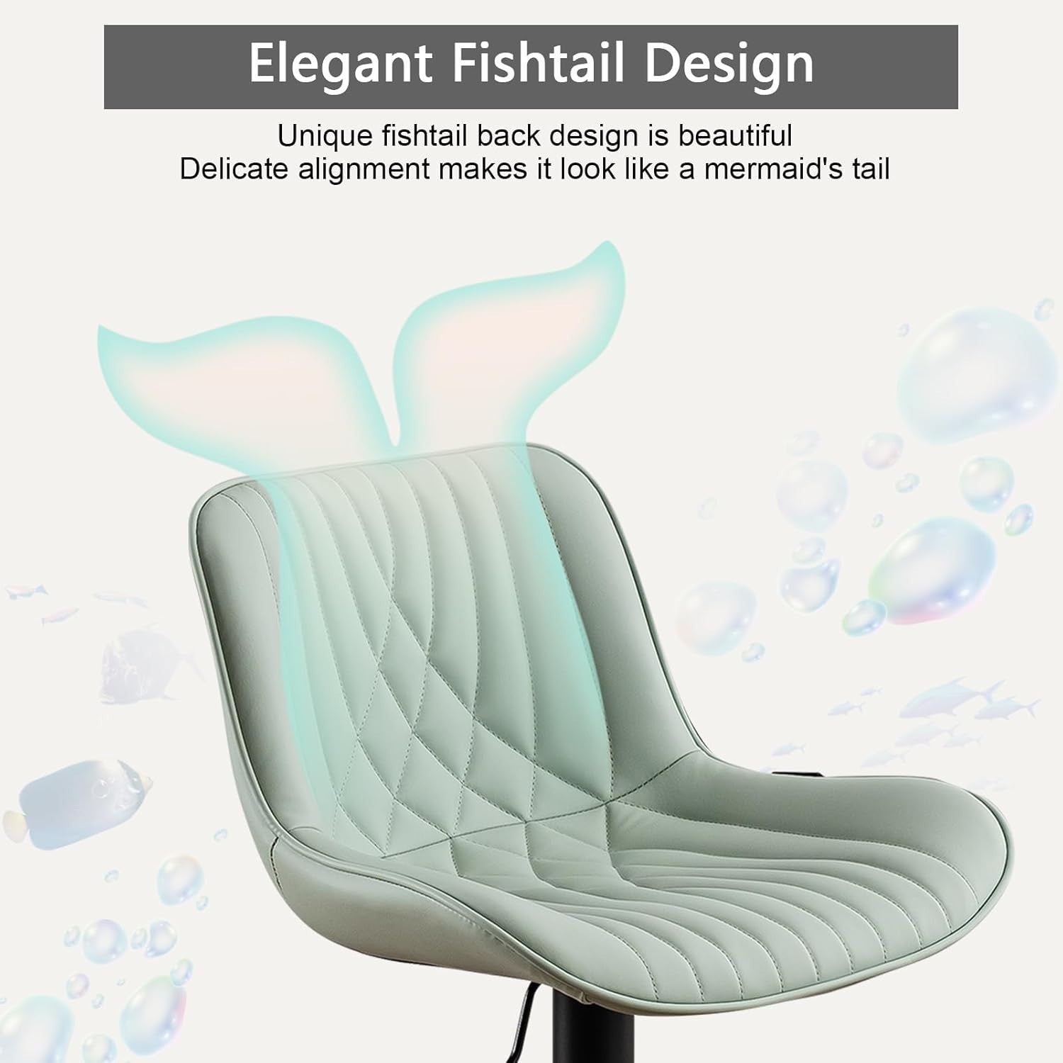 Mint Green Bar Stool PU Leather Swivel Height Adjustable Kitchen Chair