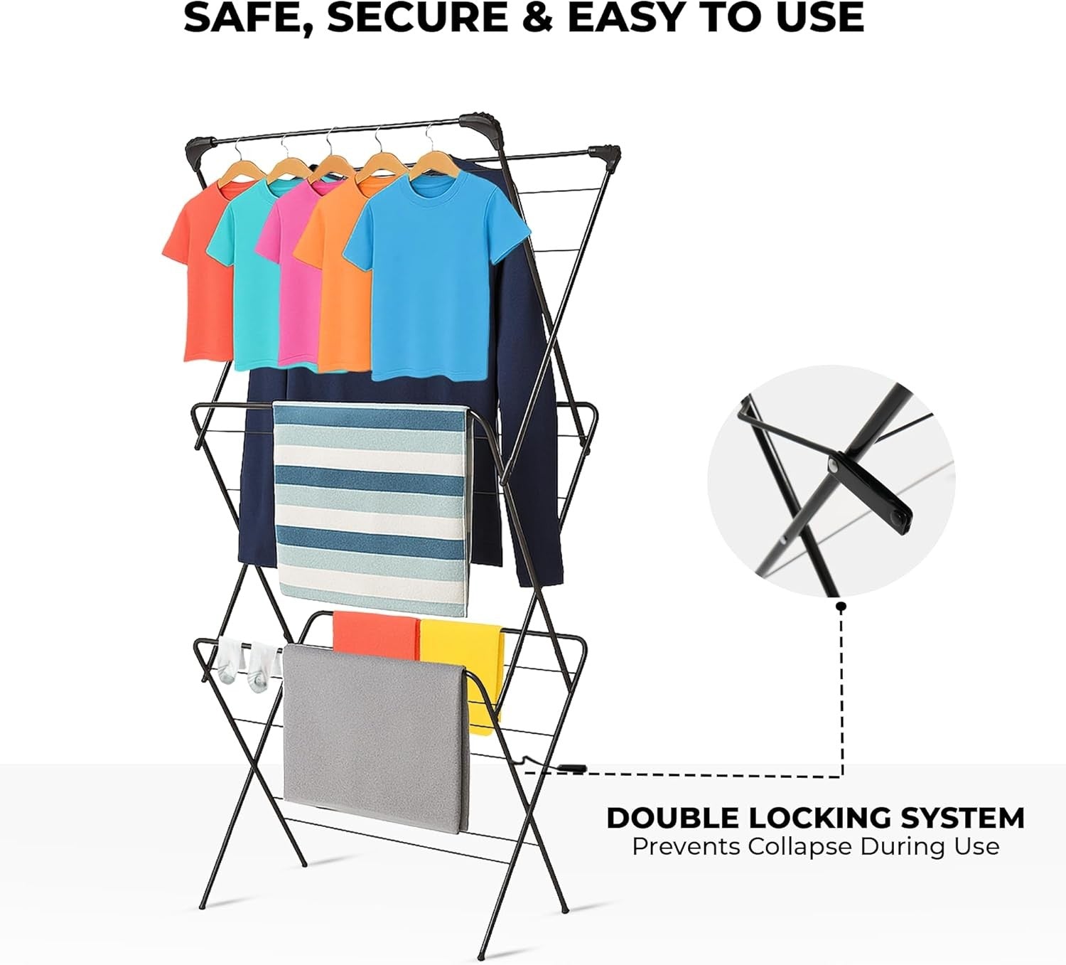 3 Tier Clothes Airer Folding Laundry Drying Rack Space Saving Indoor Outdoor