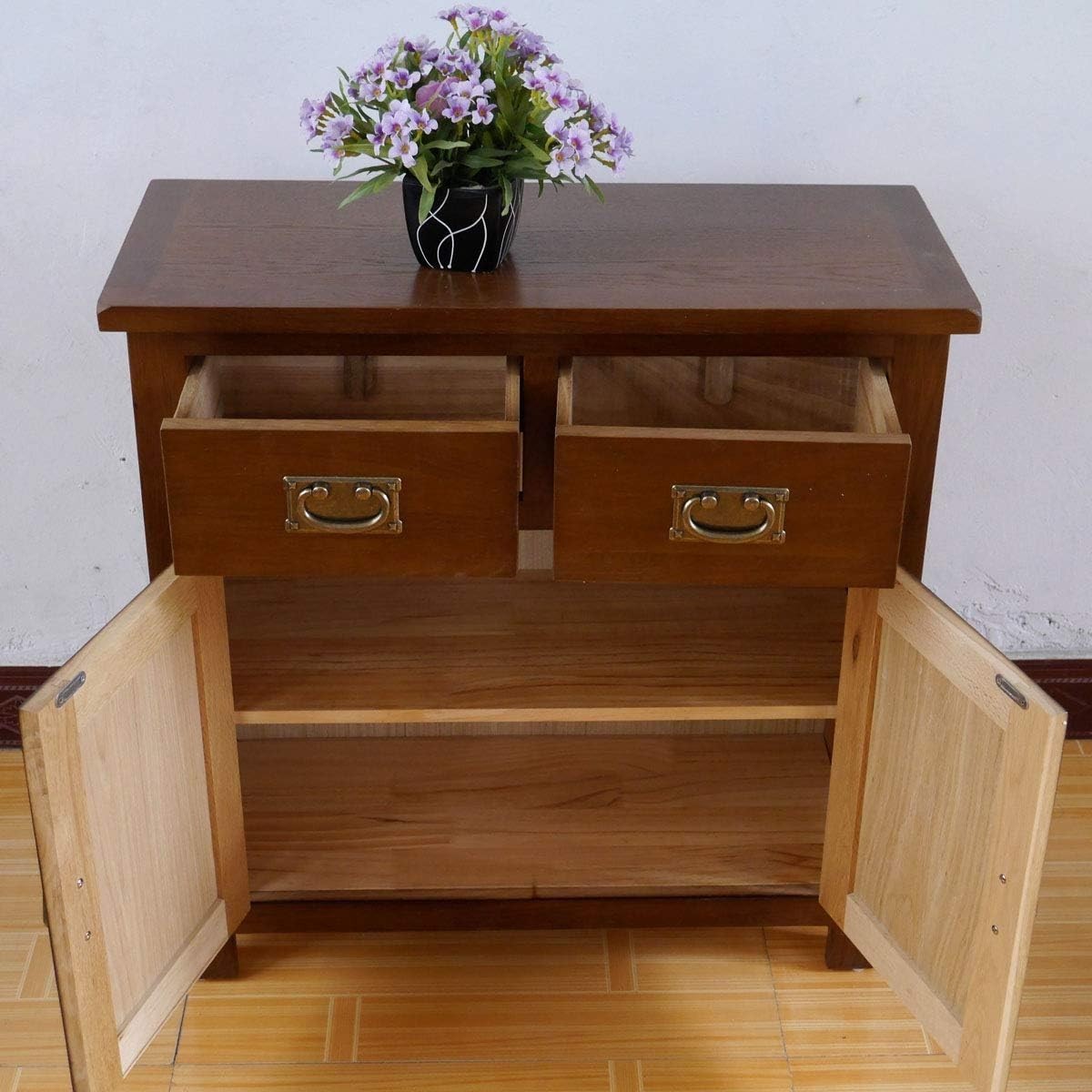 Walnut Oak Sideboard Cabinet – 2 Doors, 2 Drawers – Compact Rustic Storage