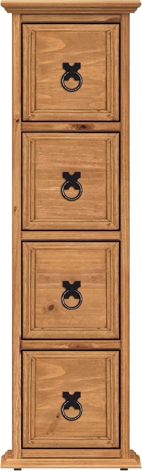 Solid Pine CD Storage Tower 4 Drawer Chest Rustic Wooden Media Unit