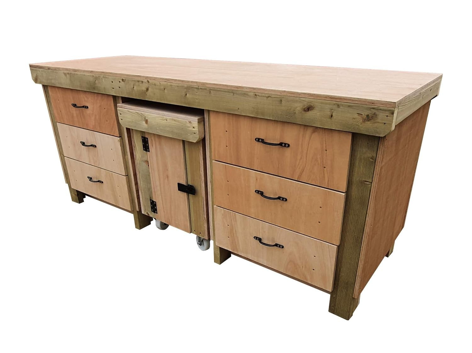 7ft Heavy Duty Wooden Workbench with Drawers & Lockable Cupboard – 18mm Top