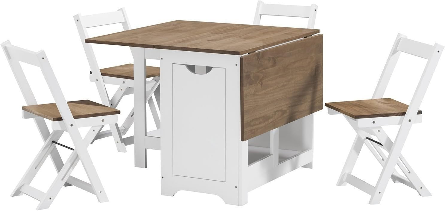 Butterfly Folding Dining Table with 4 Chairs White Modern Space-Saver