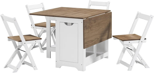 Butterfly Folding Dining Table with 4 Chairs White Modern Space-Saver