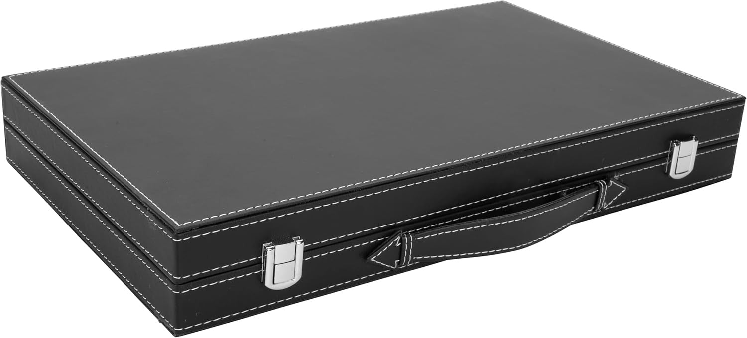 Luxury Backgammon Set 15in Faux Leather Case Travel Board Game with Dice
