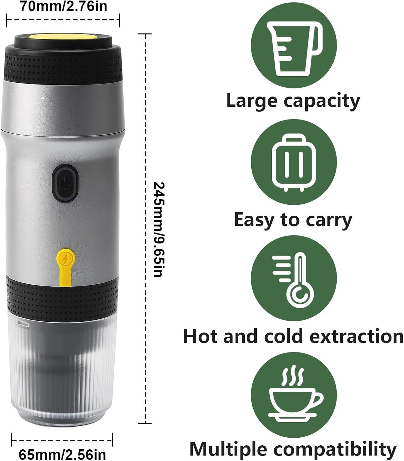 Portable Espresso Maker 20-Bar Travel Coffee Machine USB Rechargeable Ground