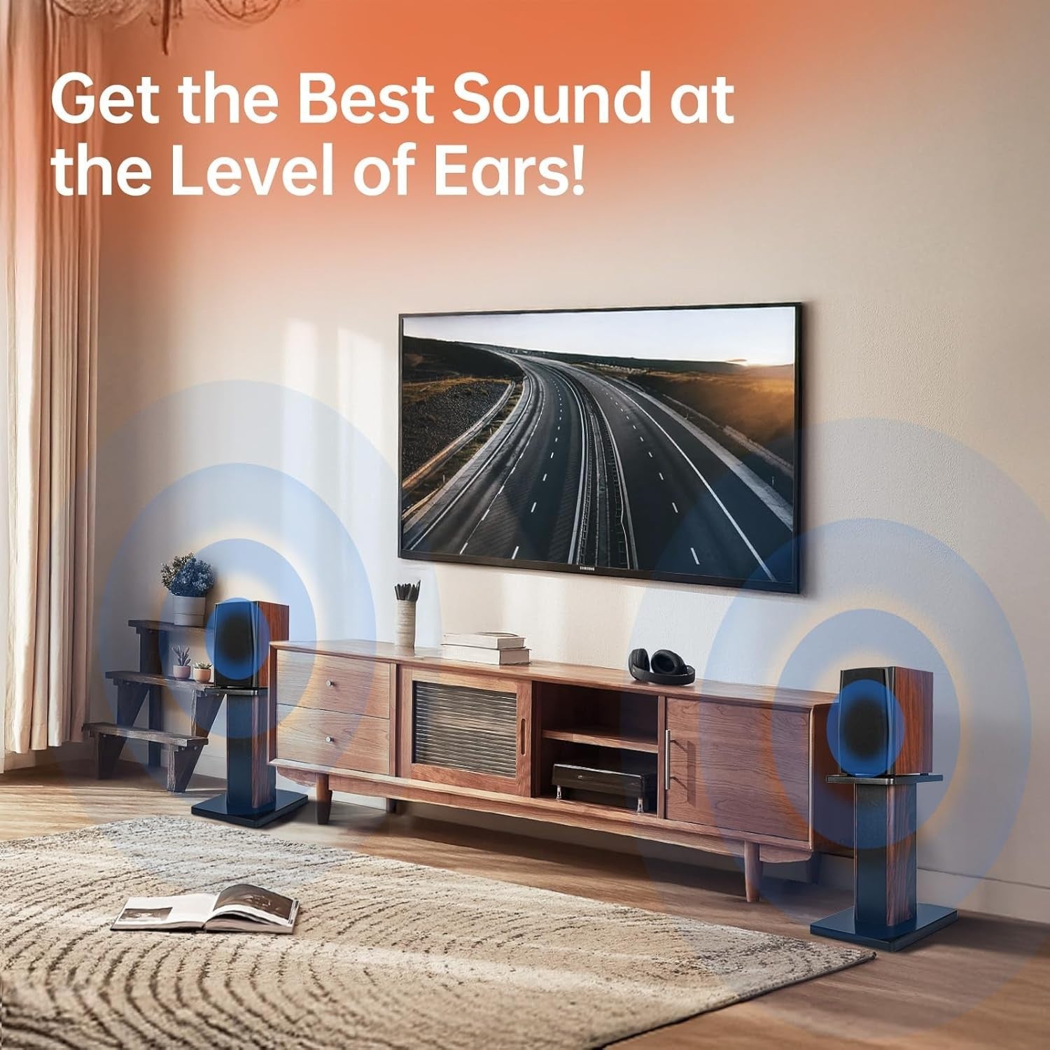 40cm Wood Speaker Stands HiFi Floor MDF Heavy Duty Pair Sand Fill