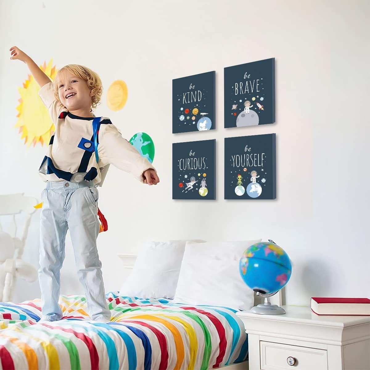 Outer Space Wall Art Set of 4 Framed Kids Bedroom Prints 8x10