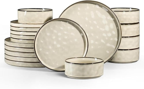 18pc Stoneware Dinner Set Plates Bowls Reactive Glaze Service for 6 Khaki