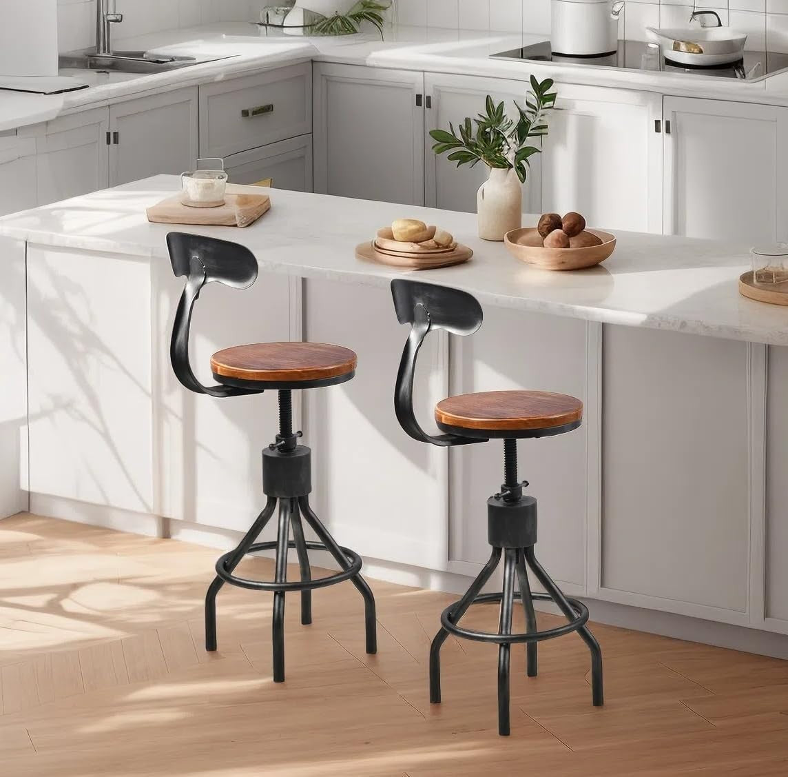 Industrial Swivel Bar Stool Set of 2 Adjustable 23-33 Inch Height