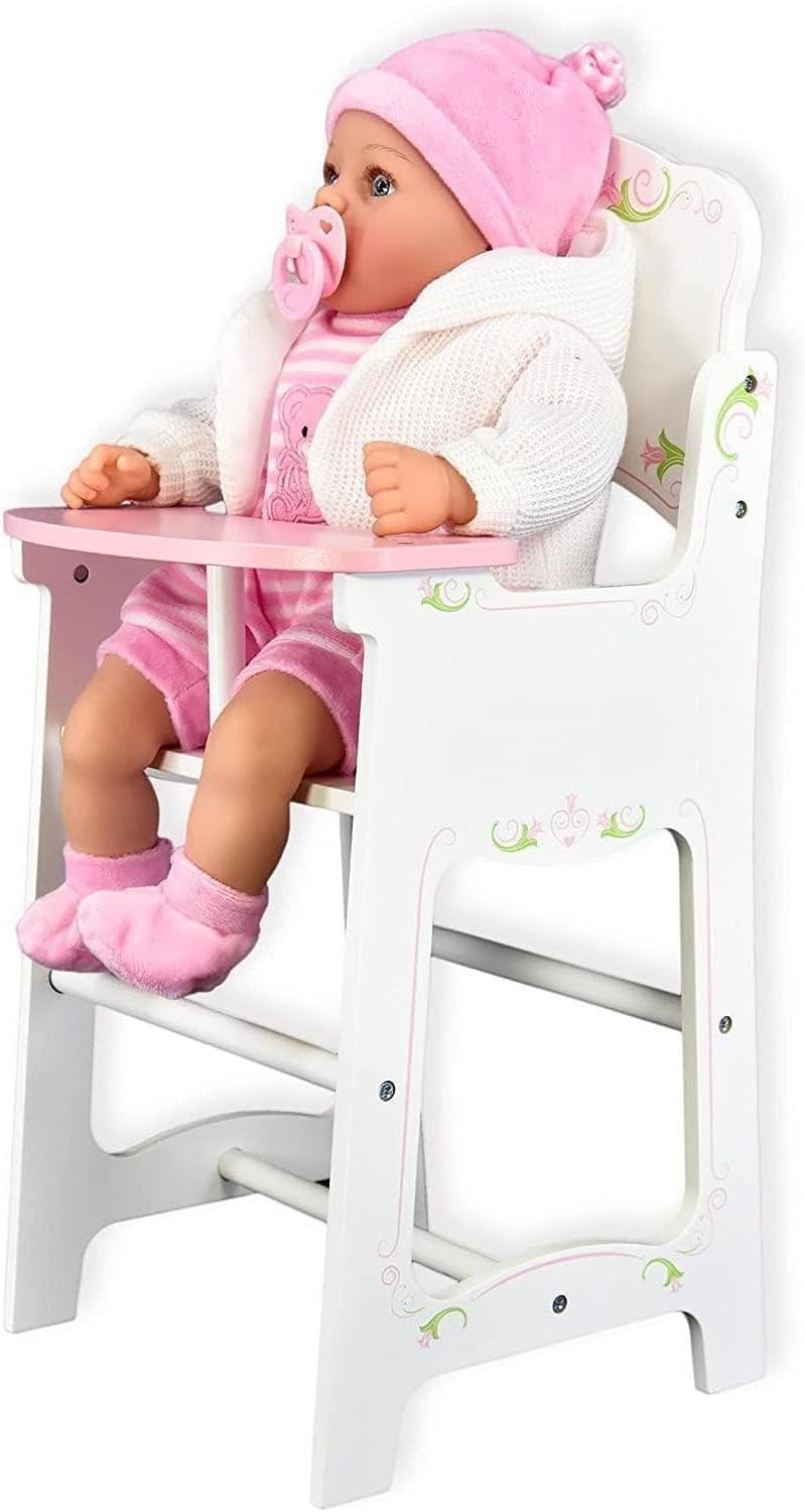 Wooden Doll Cradle & Highchair Kids Play Furniture Set Role Play Gift