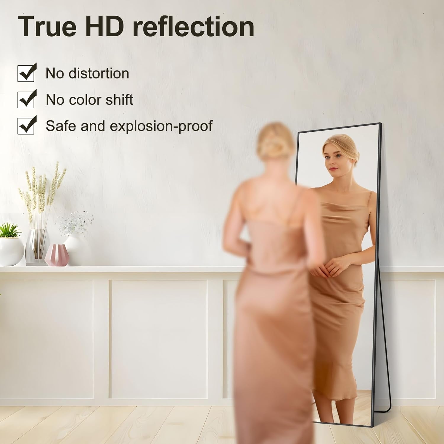 Full Length Floor Mirror 147x44cm Black Frame Leaning Wall Dressing Mirror