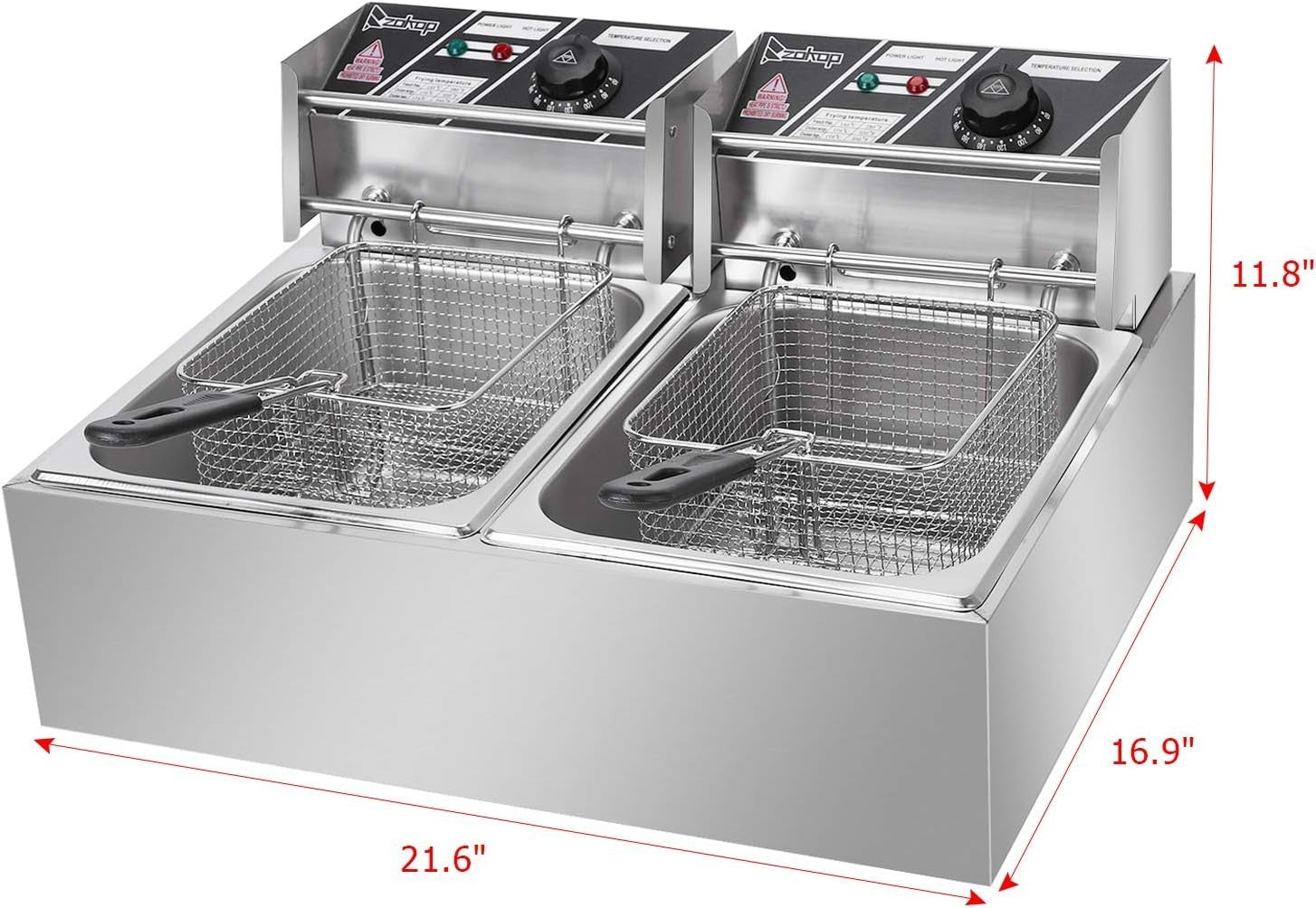 12L Dual Tank Deep Fat Fryer 5000W Stainless Steel Adjustable Temp