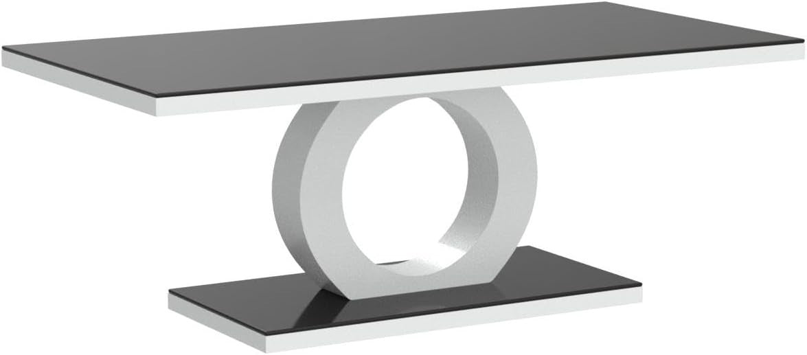 Modern Glossy Black & White Glass Coffee Table with Tempered Glass 120x60cm