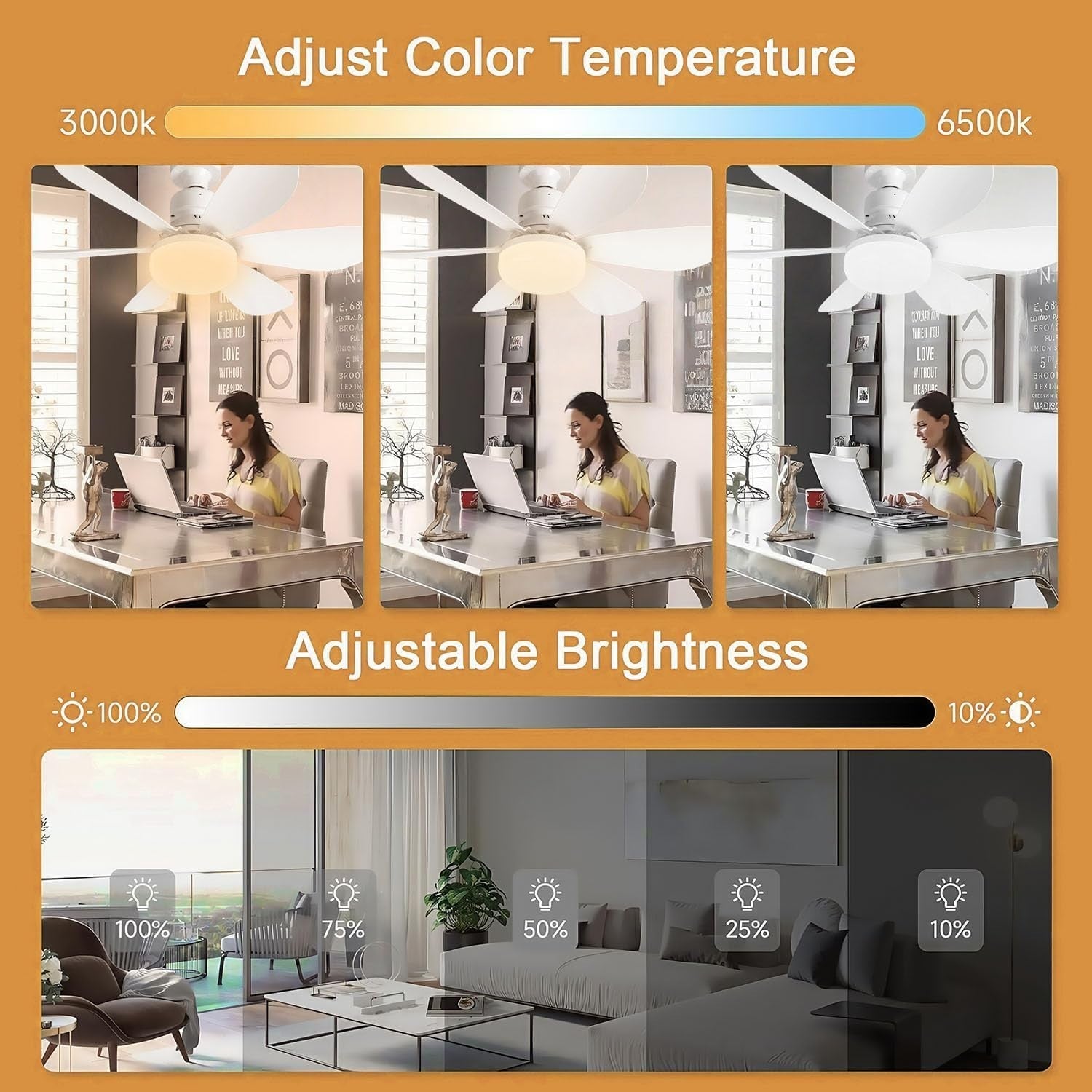 30W LED Ceiling Fan with Light, 3 Speeds, Remote & Timer, White