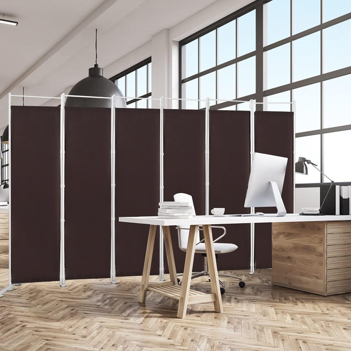 6 Panel Coffee Folding Room Divider Privacy Screen Freestanding Partition 180cm