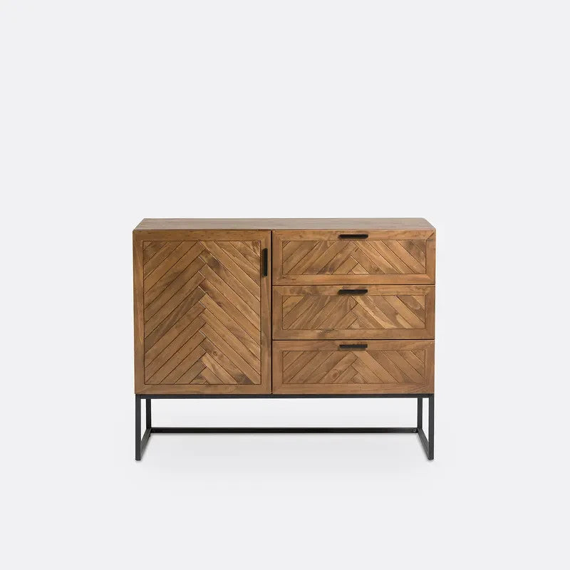 Pine Sideboard Unit | 1 Door 3 Drawer Storage Cabinet with Black Base