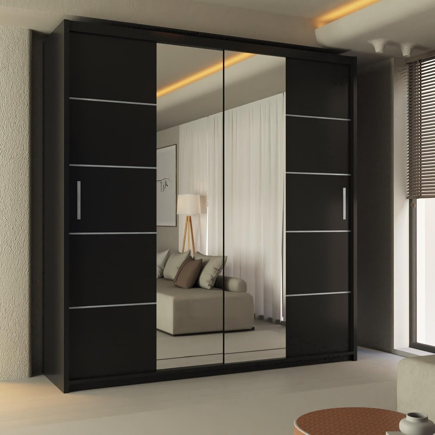 Black Sliding Wardrobe Mirror Doors 120cm Modern Bedroom Storage Unit