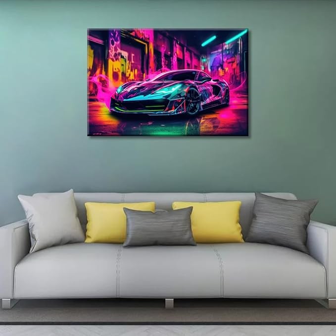 Sports Car Canvas Wall Art 36x24in Modern Racing Car Artwork for Bedroom Office